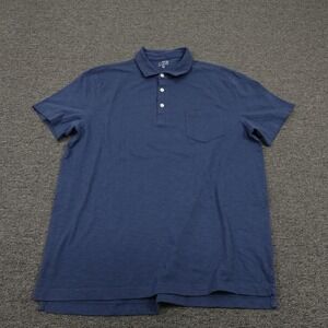 J.Crew Polo Shirt Mens Large Blue Slub Cotton Short Sleeve Pocket Casual Soft